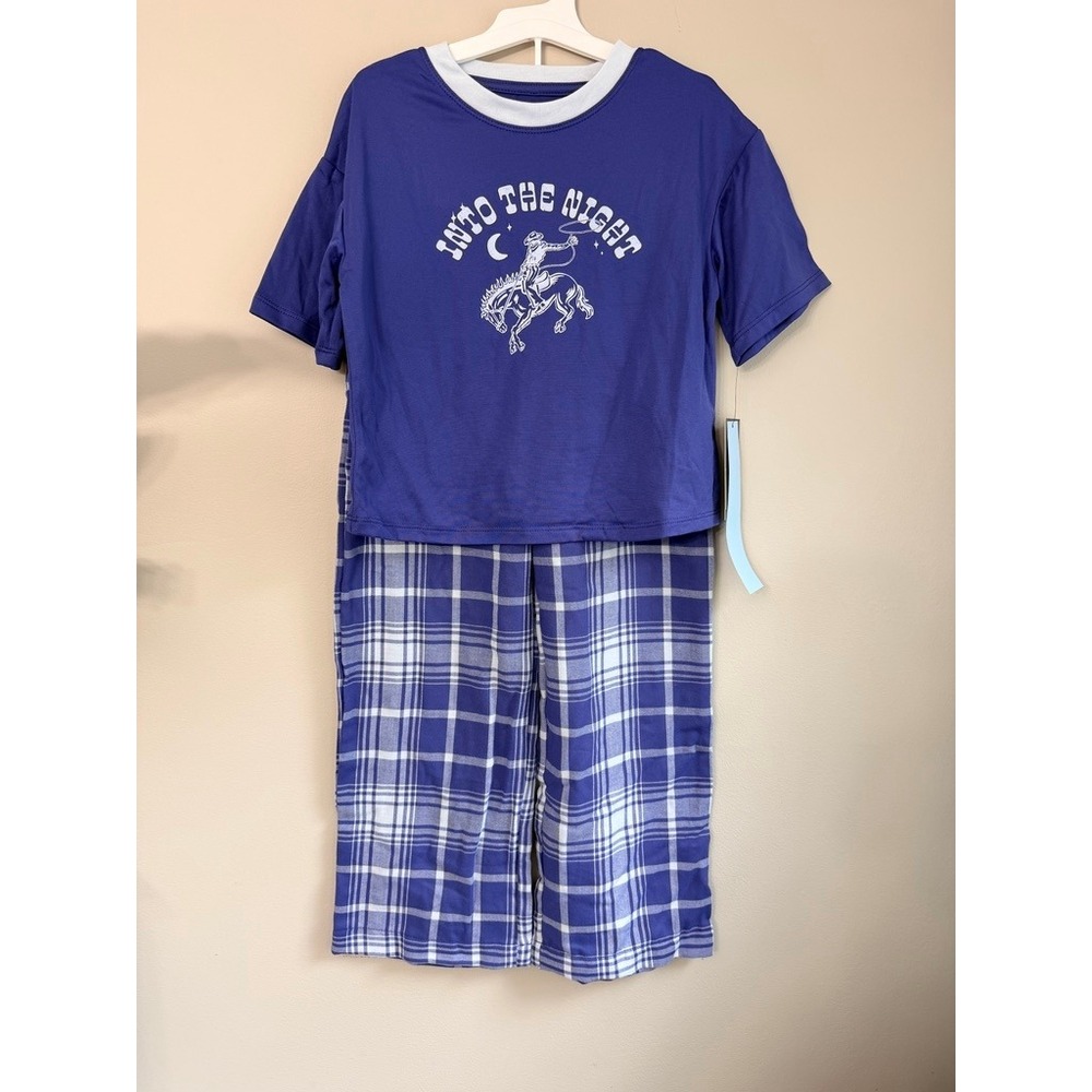 Art Class Pajama Set Boys‎ Size S 6/7 Blue Plaid Into The Night Cowboy NWT